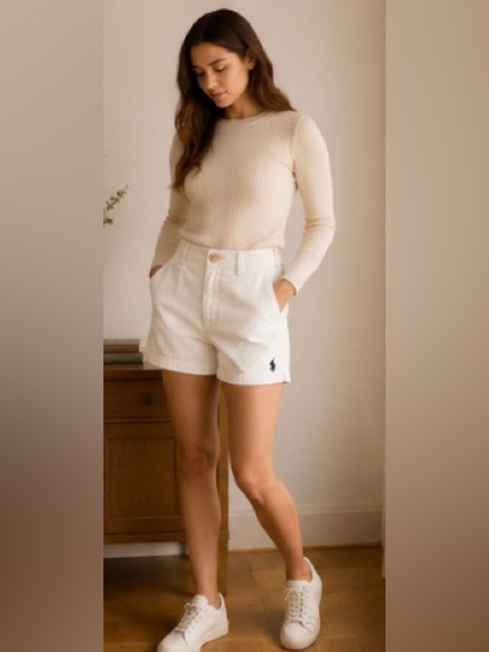 Polo by Ralph Lauren White High-Rise Cotton Shorts - Picture 4 of 6